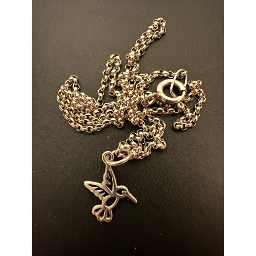Sterling Silver Rolo Chain With Hummingbird Open Work Charm Pendant Necklace 14"